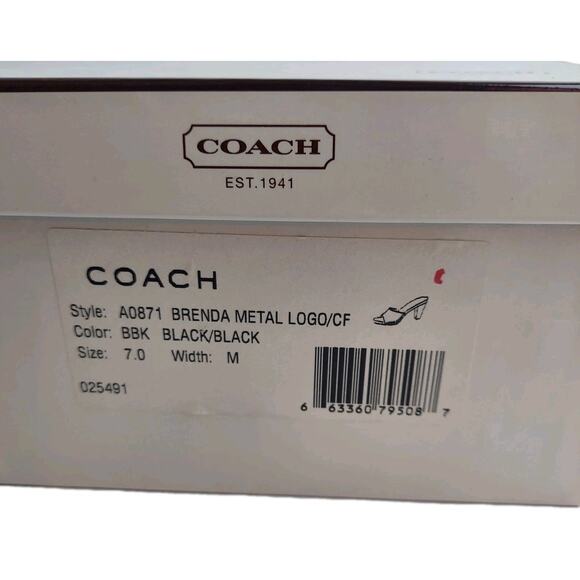 COACH Brenda Womens Shoe Sandal Sz 7 Wood Heel Black Metal Signature Logo A0871 - Picture 2 of 12